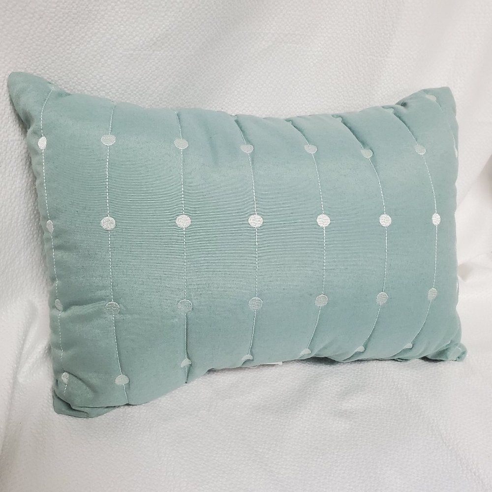 Light Teal Embroidered Rectangle Accent Pillow